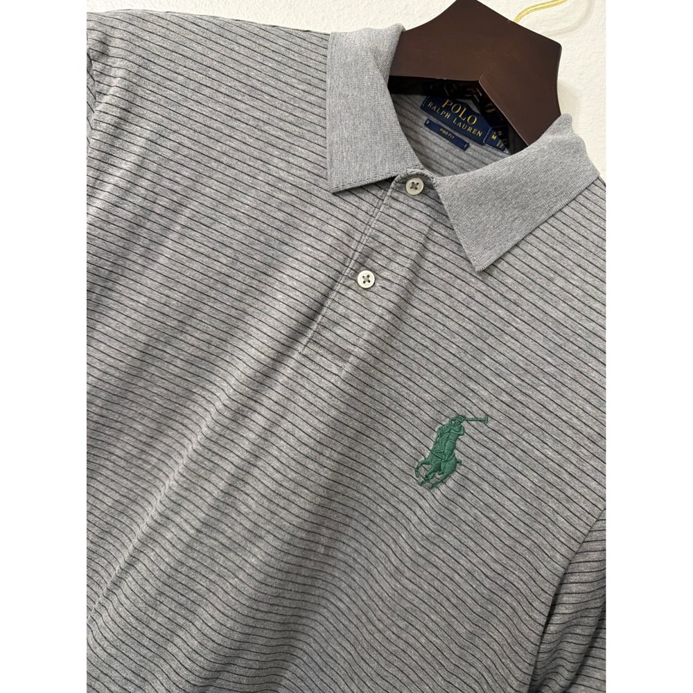 Polo Ralph Lauren Mens Pro‎ Fit Gray Striped Pima Cotton Polo Shirt Medium